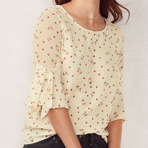 LC Lauren Conrad crepe bow top cream with cherries
